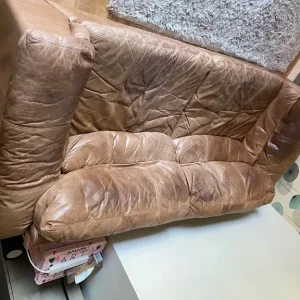 Well-Loved Brown Leather Sofa Suite - Comfortable & Characterful - Image 5