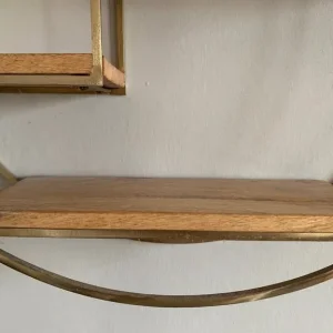 Gold & Natural Round Wall Shelf Unit - Image 2