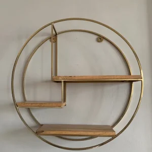 Gold & Natural Round Wall Shelf Unit