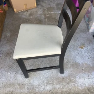 Wooden upholstered chairs x 3 - Image 2