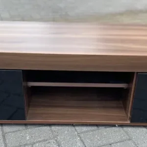 Wooden TV Stand with Black Doors