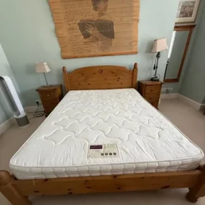 Solid pine king size bed frame with mattress great condition