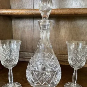 Vintage Cut Crystal Decanter, Wine Glasses And Serving Bowl Set - Image 3
