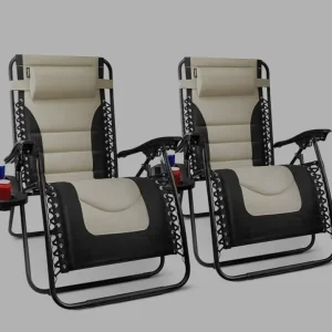 A pair of nice cream padded garden sunloungers