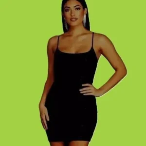 New Light Textured Black Strappy Body Con Little Black Dress.Size 8.POST OR COLLECT!