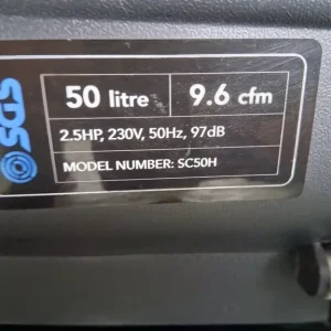 SGS Air compressor. 9.6CFM on a 50 litre tank. 2.5HP, 230 volt single phase. - Image 4