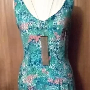 New Pretty Blue Green Pink Floral Print V-Neck Sleeveless Slip Summer Dress. Size 8.POST OR COLLECT! - Image 3