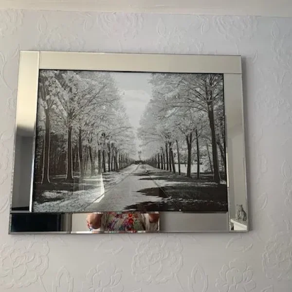 Glitter art tree scene with silver frame
