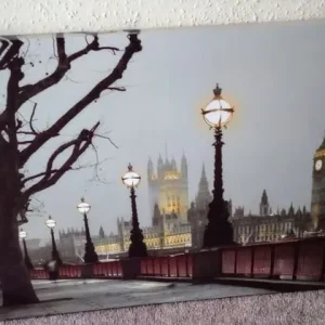 Large canvas picture of London scene at night, promenade, Big Ben, IPSWICH