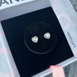 pandora heart shaped silver earrings