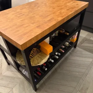 Kitchen island with oak top and back shelves - Image 2