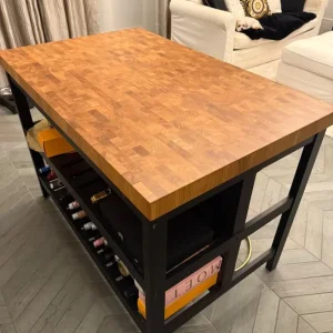 Kitchen island with oak top and back shelves - Image 3