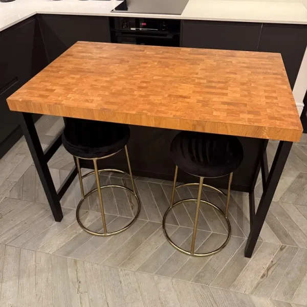 Kitchen island with oak top and back shelves