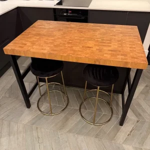 Kitchen island with oak top and back shelves