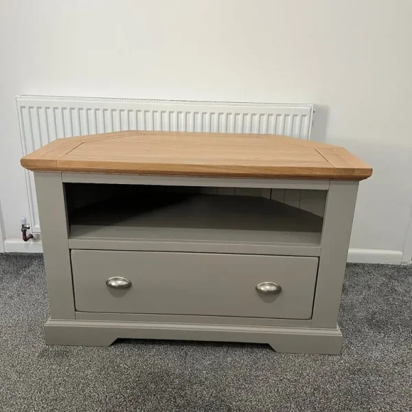 ST IVES NATURAL OAK AND LIGHT GREY PAINTED CORNER TV CABINET