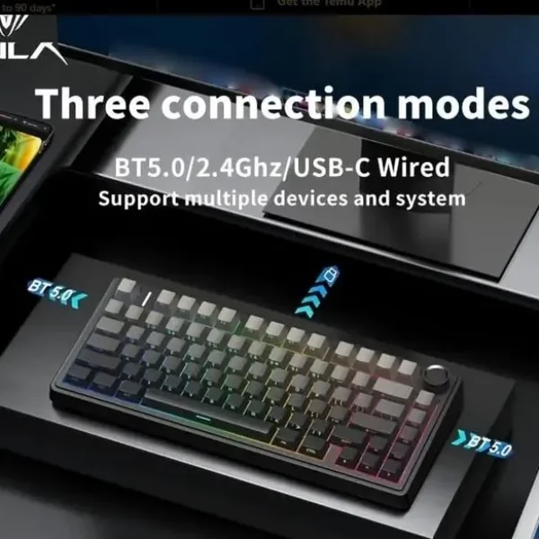 AULA F75 Mechanical Keyboard – Blue & Purple, RGB Backlit, Wireless