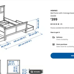Ikea Hemnes Double Bed With 4 Storage Drawers - Image 3
