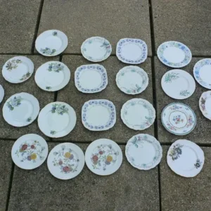 MIXED LOT OF 22 BLUE GREEN AND MIXED TEA PLATES VINTAGE CHINA