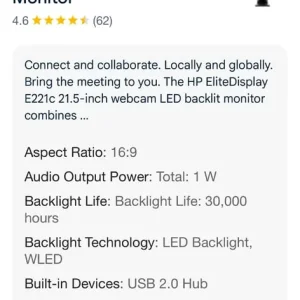 HP elite display e221c monitor led - Image 2