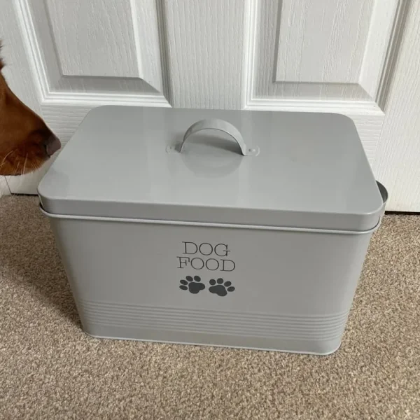 Grey dog food tin