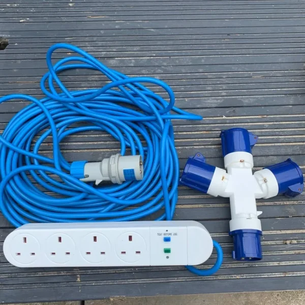 15m 4-way extension lead with cut-off protection and 3-way connector