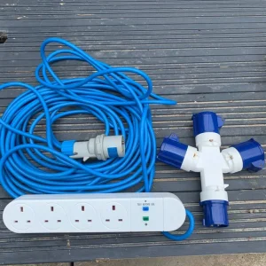 15m 4-way extension lead with cut-off protection and 3-way connector
