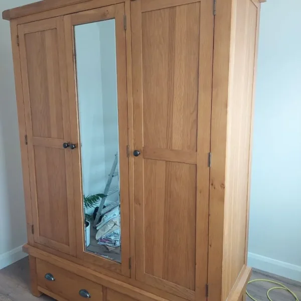 Solid oak triple door wardrobe set