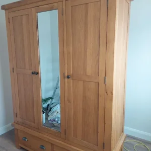 Solid oak triple door wardrobe set