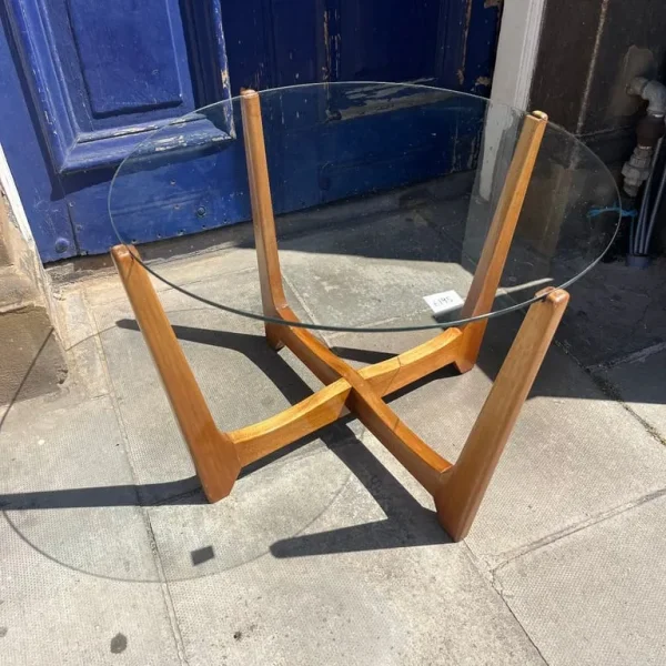 Mid Century Coffee Table , wooden frame , glass top