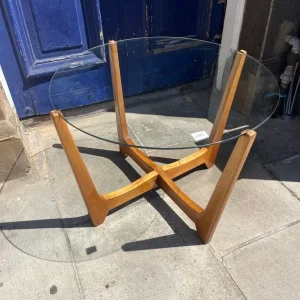 Mid Century Coffee Table , wooden frame , glass top