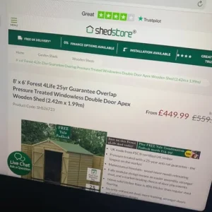 8ft x 6ft shed with 25-year rot guarantee