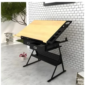 vidaXL Two Drawers Tiltable Tabletop Drawing Table with Stool - Image 7