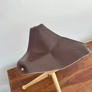 Vintage-Style Folding Tripod Camp Stool – Wood & Leatherette - Image 2