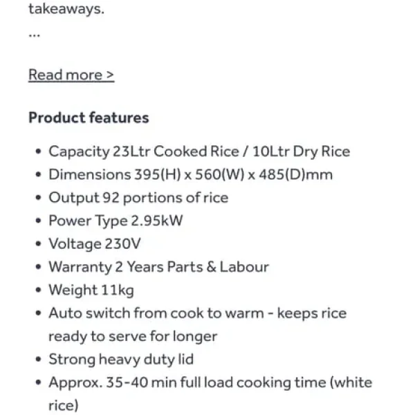 Bufalo commercial 23L rice cooker