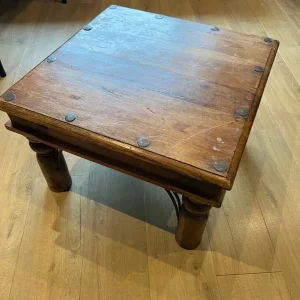 Indian elephant foot coffee table, wooden with metal fittings