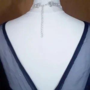 Navy Blue Crushed Velvet Sweetheart Midi Dress Size 8 - Image 3