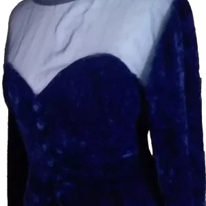 Navy Blue Crushed Velvet Sweetheart Midi Dress Size 8