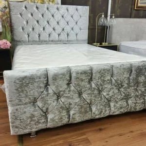 2 x 5ft King Bed Frames – Silver Fabric, Chrome Legs - Image 2