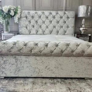 2 x 5ft King Bed Frames – Silver Fabric, Chrome Legs - Image 3