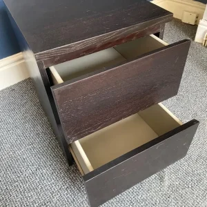 Dark Wood Bedside Table – 2 Drawers - Image 2
