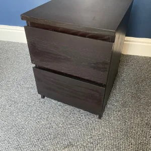 Dark Wood Bedside Table – 2 Drawers