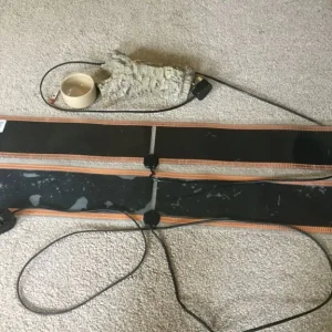 TWO large Habistat heat mats, ceramic log hide, thermometer and small dish