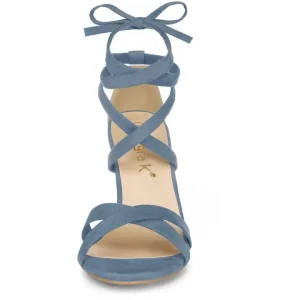 Haze Blue Criss-cross faux suede chunky heel sandals UK 6.5 / EU 40 - Image 3