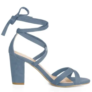 Haze Blue Criss-cross faux suede chunky heel sandals UK 6.5 / EU 40 - Image 4
