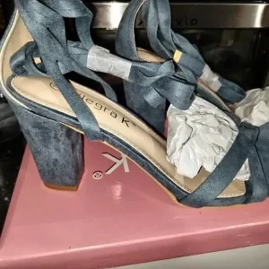Haze Blue Criss-cross faux suede chunky heel sandals UK 6.5 / EU 40 - Image 6