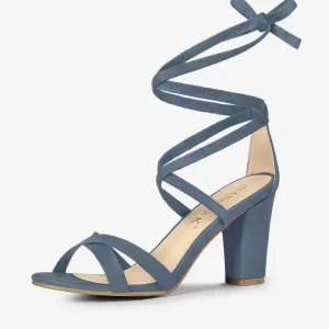 Haze Blue Criss-cross faux suede chunky heel sandals UK 6.5 / EU 40 - Image 7