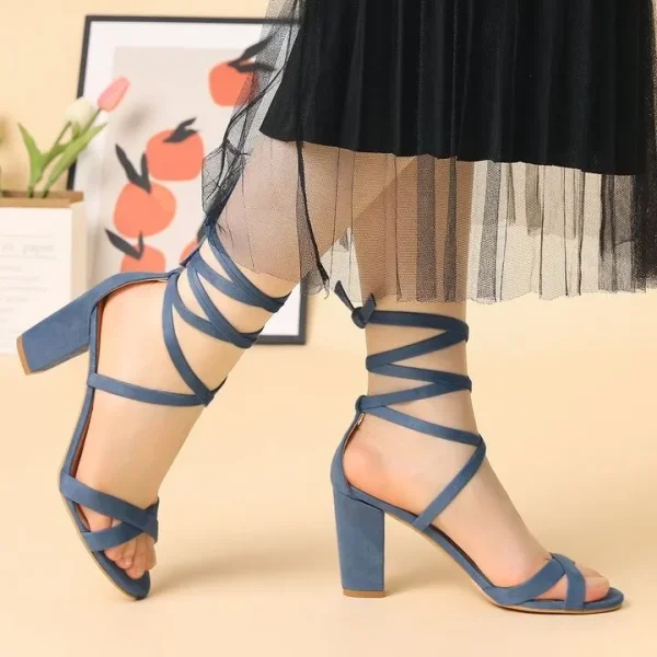 Haze Blue Criss-cross faux suede chunky heel sandals UK 6.5 / EU 40