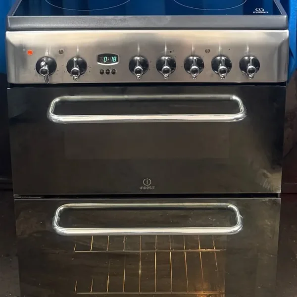 Indesit KDP60C 60cm double oven ceramic cooker stainless steel