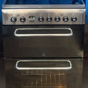 Indesit KDP60C 60cm double oven ceramic cooker stainless steel