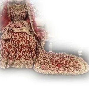 Pakistani Asian lehnga 3-piece red gold bridal outfit UK size 16